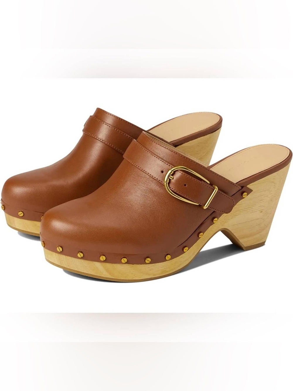 Veronica Beard Hendrix Leather Platform Clog Mule Wood Heel Size 10
